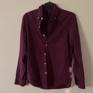 J. Crew Factory Men's Burgundy Checkered Button Down Shirt